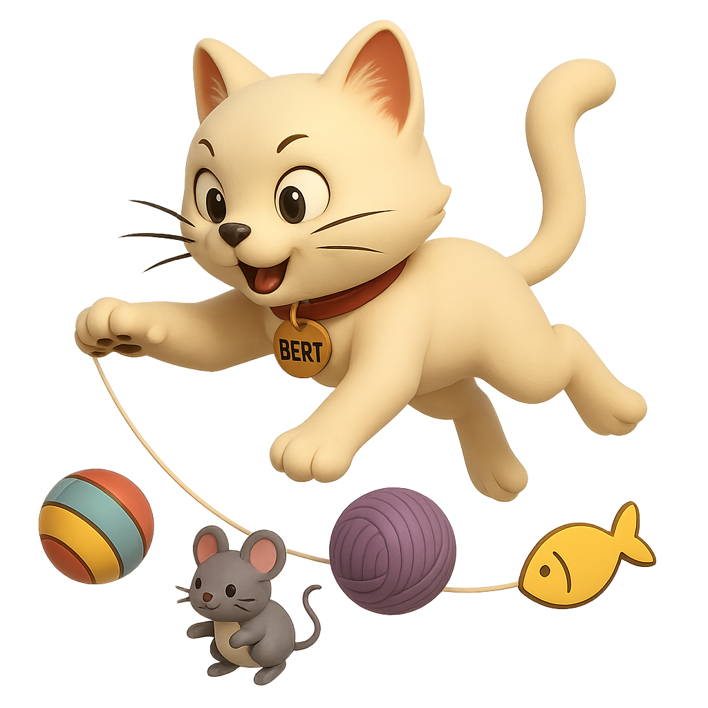BERT - Das niedliche Pawquake Maskottchen mit Spielzeugen